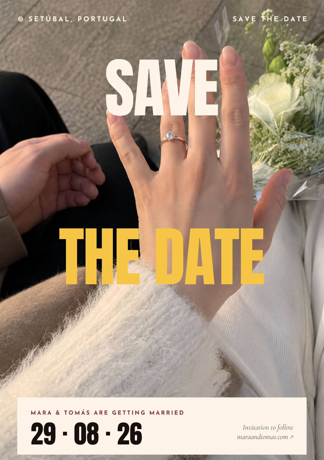 Mara & Tomás Editorial Wedding Weekend Canva Template — Page 1 — Save the Date